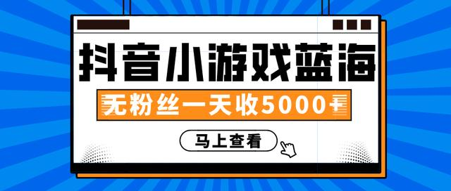 赚钱计划：抖音小游戏蓝海项目，无粉丝一天收入5000+-遨游资源库