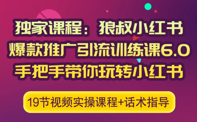 狼叔小红书爆款推广引流训练课6.0，手把手带你玩转小红书-遨游资源库