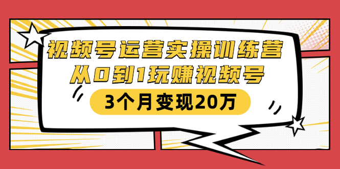 视频号运营实操训练营：从0到1玩赚视频号，3个月变现20万-遨游资源库