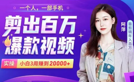 小白易上手的手机剪辑赚钱课，抓住短视频风口月赚2万+-遨游资源库