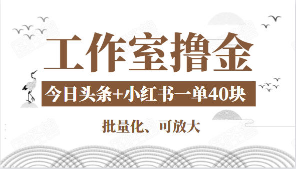工作室撸金二件套：撸今日头条原创收益+小红书一单利润40块项目-遨游资源库