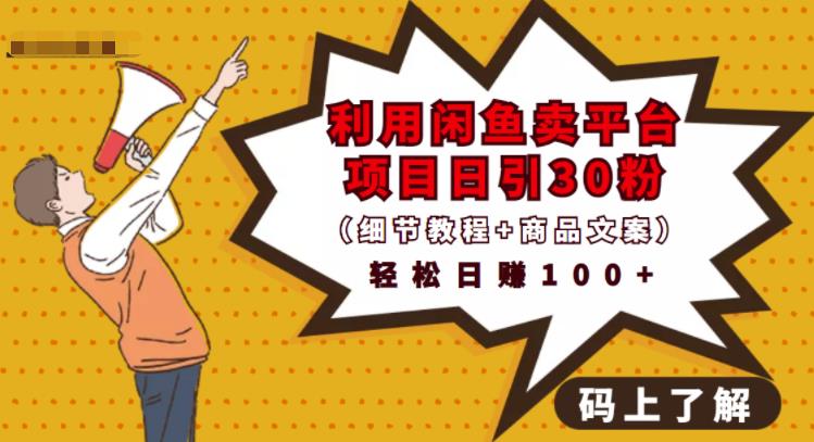 利用闲鱼卖平台项目课程资源日引流30+精准粉丝，轻松日赚100+，积累人脉可实现二次变-遨游资源库