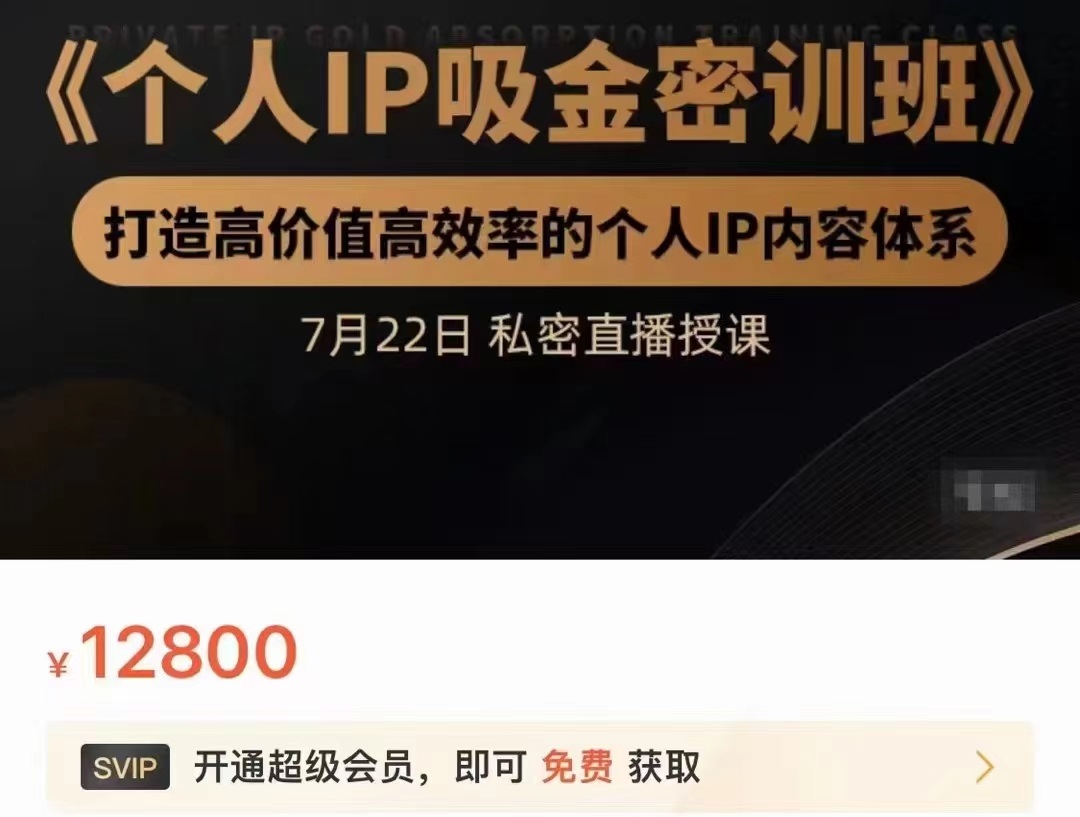 个人IP吸金密训班,打造高价值高效率的个人IP内容体系(价值12800元)-遨游资源库