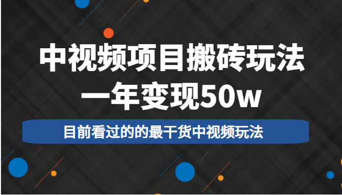 中视频项目搬砖玩法，一年变现50w，目前看过的的最干货中视频玩法-遨游资源库
