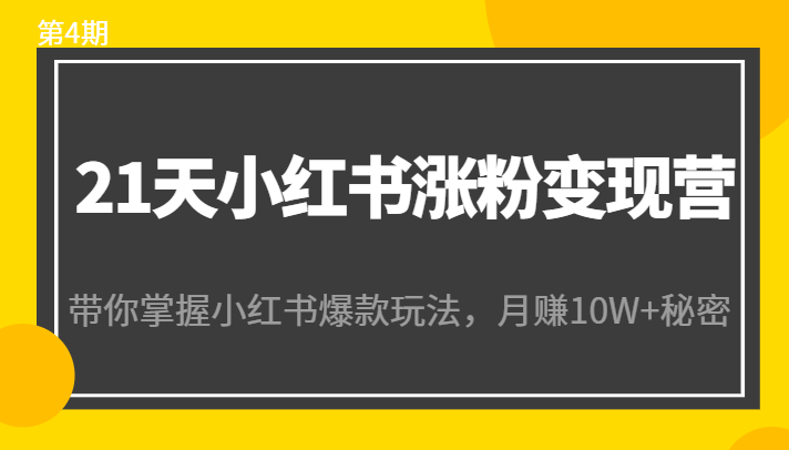 21天小红书涨粉变现营（第4期）：带你掌握小红书爆款玩法，月赚10W+秘密-遨游资源库