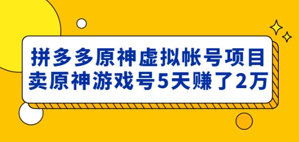 外面卖2980的拼多多原神虚拟帐号项目：卖原神游戏号5天赚了2万-遨游资源库