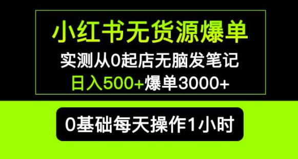 小红书无货源爆单实测从0起店无脑发笔记爆单3000+长期项目可多店-遨游资源库