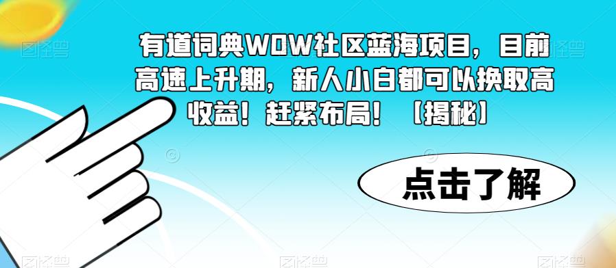 有道词典WOW社区蓝海项目，目前高速上升期，新人小白都可以换取高收益！赶紧布局！【揭秘】-遨游资源库