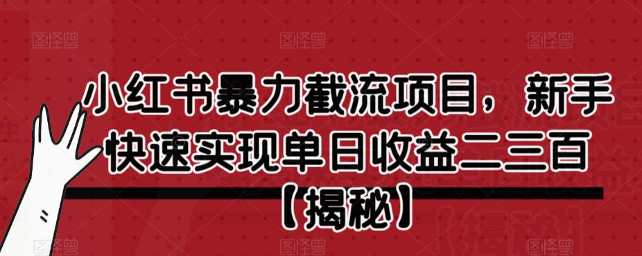 小红书暴力截流项目，新手快速实现单日收益二三百【仅揭秘】-遨游资源库