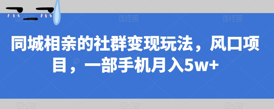 同城相亲的社群变现玩法,风口项目,一部手机月入5w+【揭秘】-遨游资源库