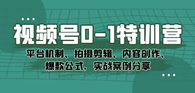 视频号0-1特训营：平台机制、拍摄剪辑、内容创作、爆款公式，实战案例分享-遨游资源库