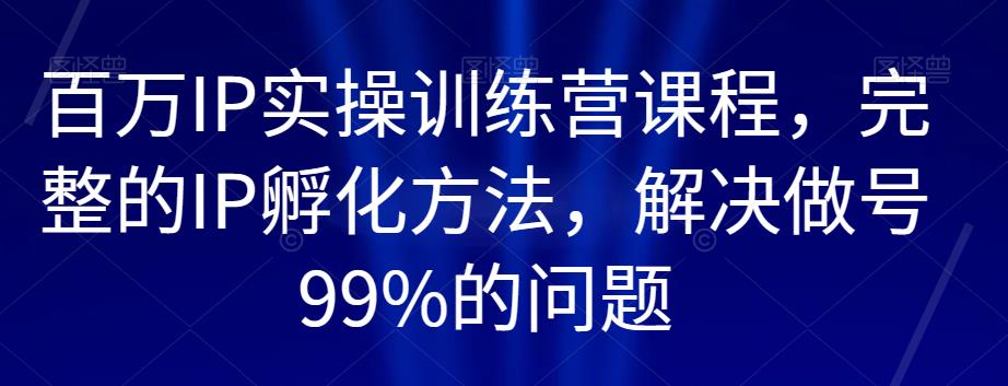 百万IP实操训练营课程,完整的IP孵化方法,解决做号99%的问题-遨游资源库