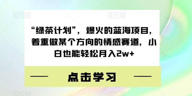 “绿茶计划”，爆火的蓝海项目，着重做某个方向的情感赛道，小白也能轻松月入2w+【揭秘】-遨游资源库