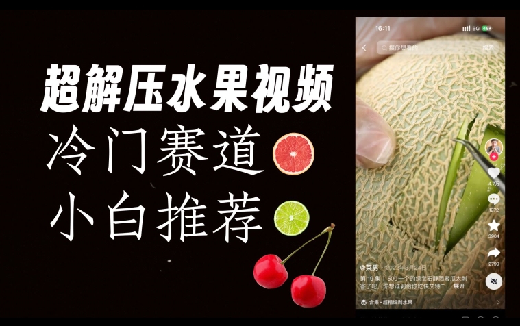 超冷门抖音赛道，水果解压视频0风险，非常容易爆火【揭秘】-遨游资源库