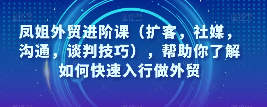 凤姐外贸进阶课（扩客，社媒，沟通，谈判技巧），帮助你了解如何快速入行做外贸-遨游资源库