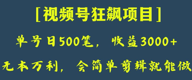 日收款500笔，纯利润3000+，视频号狂飙项目，会简单剪辑就能做【揭秘】-遨游资源库
