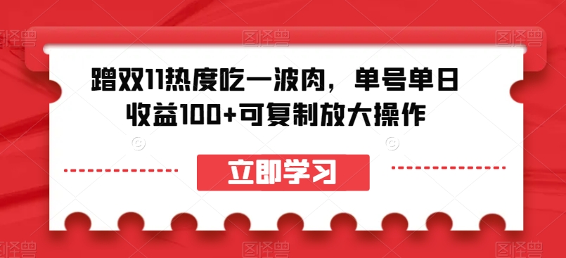 蹭双11热度吃一波肉，单号单日收益100+可复制放大操作【揭秘】-遨游资源库