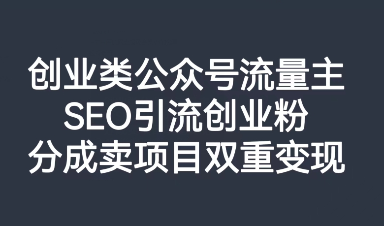 创业类公众号流量主，SEO引流创业粉，分成卖项目双重变现【揭秘】-遨游资源库