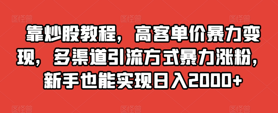 靠炒股教程，高客单价暴力变现，多渠道引流方式暴力涨粉，新手也能实现日入2000+【揭秘】-遨游资源库