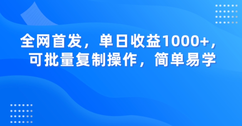 全网首发，单日收益1000+，可批量复制操作，简单易学【揭秘】-遨游资源库