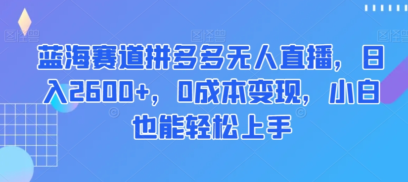 蓝海赛道拼多多无人直播，日入2600+，0成本变现，小白也能轻松上手【揭秘】-遨游资源库