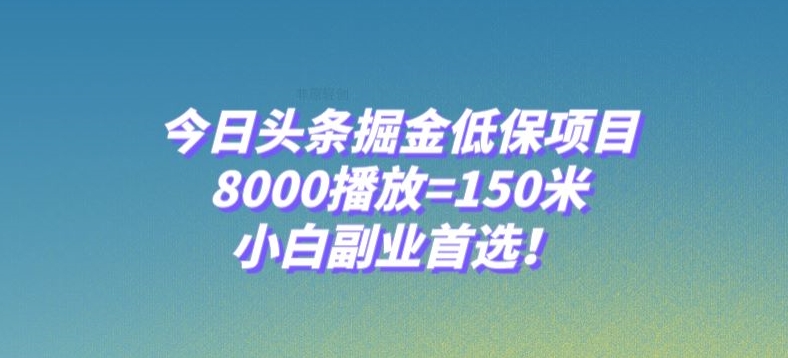 今日头条掘金低保项目，8000播放=150米，小白副业首选【揭秘】-遨游资源库