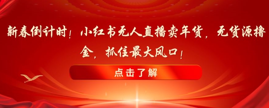 新春倒计时！小红书无人直播卖年货，无货源撸金，抓住最大风口【揭秘】-遨游资源库