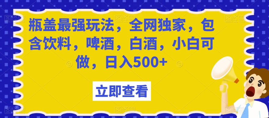 瓶盖最强玩法，全网独家，包含饮料，啤酒，白酒，小白可做，日入500+【揭秘】-遨游资源库
