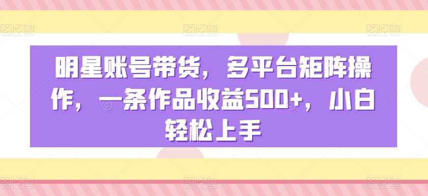 明星账号带货，多平台矩阵操作，一条作品收益500+，小白轻松上手【揭秘】-遨游资源库