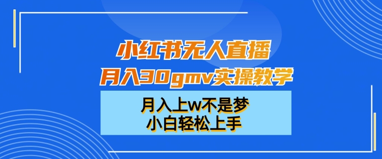 小红书无人直播月入30gmv实操教学，月入上w不是梦，小白轻松上手【揭秘】-遨游资源库