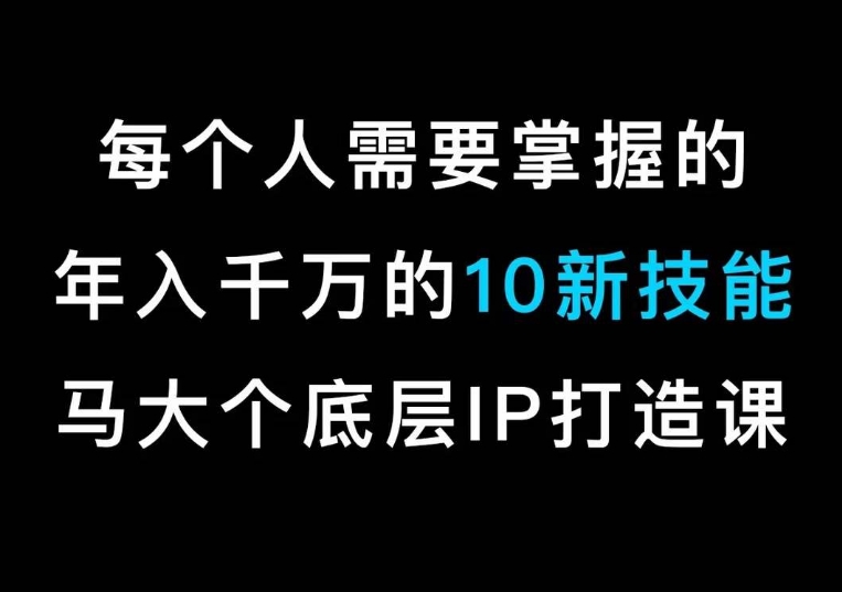 马大个的IP底层逻辑课，​每个人需要掌握的年入千万的10新技能，约会底层IP打造方法！-遨游资源库