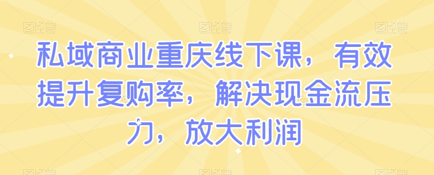 私域商业重庆线下课，有效提升复购率，解决现金流压力，放大利润-遨游资源库