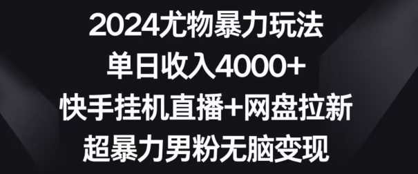 2024尤物暴力玩法，单日收入4000+，快手挂机直播+网盘拉新，超暴力男粉无脑变现【揭秘】-遨游资源库
