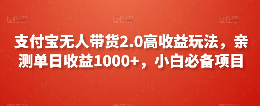 支付宝无人带货2.0高收益玩法，亲测单日收益1000+，小白必备项目【揭秘】-遨游资源库