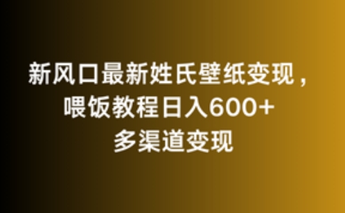新风口最新姓氏壁纸变现，喂饭教程日入600+【揭秘】-遨游资源库