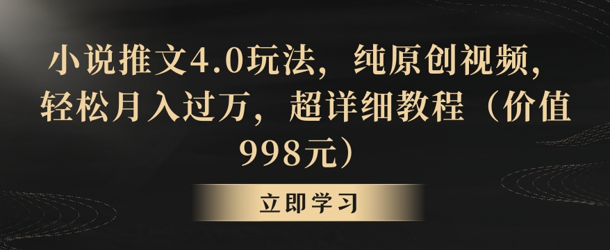 小说推文4.0玩法，纯原创视频，轻松月入过万，超详细教程（价值998元）【揭秘】-遨游资源库