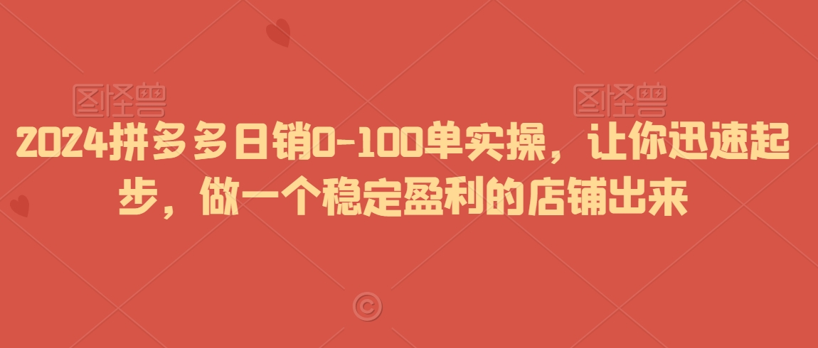 2024拼多多日销0-100单实操，让你迅速起步，做一个稳定盈利的店铺出来-遨游资源库