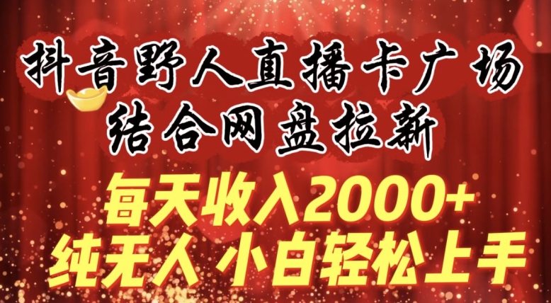 每天收入2000+，抖音野人直播卡广场，结合网盘拉新，纯无人，小白轻松上手【揭秘】-遨游资源库