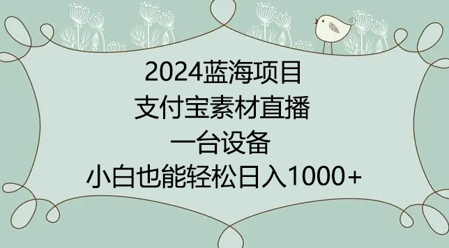2024年蓝海项目，支付宝素材直播，无需出境，小白也能日入1000+ ，实操教程【揭秘】-遨游资源库