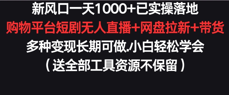 新风口一天1000+已实操落地购物平台短剧无人直播+网盘拉新+带货多种变现长期可做【揭秘】-遨游资源库