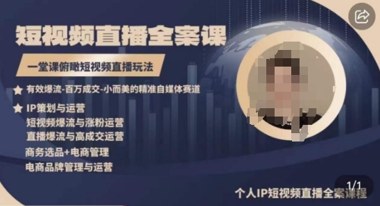 高品质IP短视频直播全案课程，一堂课俯瞰短视频直播玩法-遨游资源库