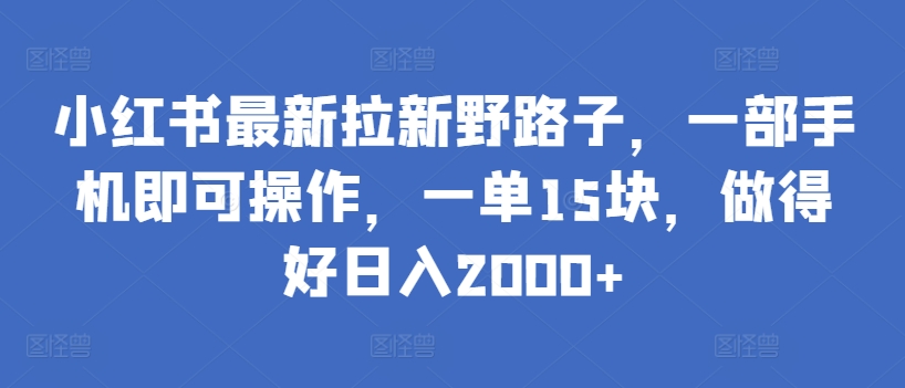 小红书最新拉新野路子,一部手机即可操作,一单15块,做得好日入2000+【揭秘】-遨游资源库