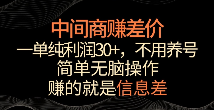 中间商赚差价，一单纯利润30+，简单无脑操作，赚的就是信息差，轻轻松松日入1000+【揭秘】-遨游资源库