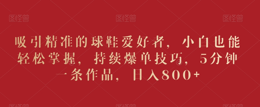 吸引精准的球鞋爱好者，小白也能轻松掌握，持续爆单技巧，5分钟一条作品，日入800+【揭秘】-遨游资源库