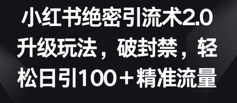小红书绝密引流术2.0升级玩法，破封禁，轻松日引100+精准流量【揭秘】-遨游资源库