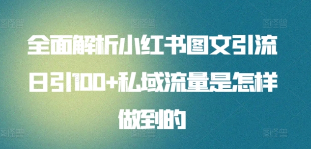 全面解析小红书图文引流日引100+私域流量是怎样做到的【揭秘】-遨游资源库