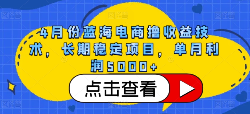 4月份蓝海电商撸收益技术，长期稳定项目，单月利润5000+【揭秘】-遨游资源库