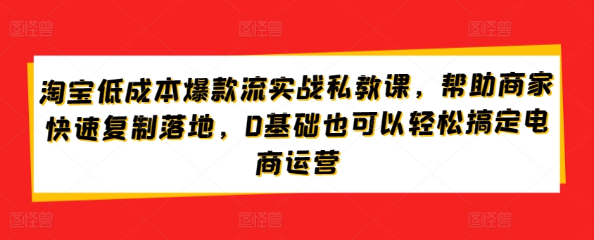 淘宝低成本爆款流实战私教课，帮助商家快速复制落地，0基础也可以轻松搞定电商运营-遨游资源库