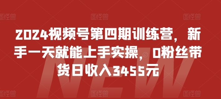 2024视频号第四期训练营，新手一天就能上手实操，0粉丝带货日收入3455元-遨游资源库