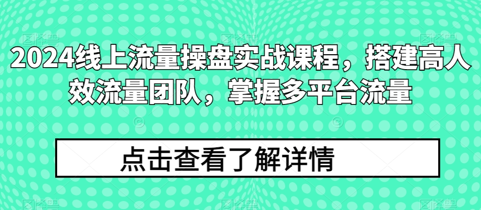 2024线上流量操盘实战课程，搭建高人效流量团队，掌握多平台流量-遨游资源库